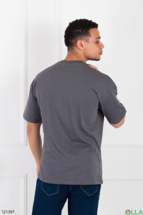 Мужская темно-серая футболка оверсайз с надписью