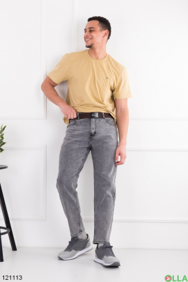 Мужские серые джинсы с ремнем