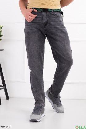 Men's gray jeans with belt
