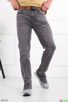 Men's gray jeans with belt