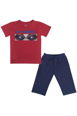 Костюм (футболка и штаны) летние для мальчика Gabbi KS-19-17-2 Техно Голубой на рост (11647) Бордовы