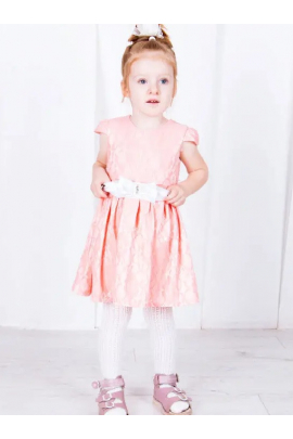 Платье для девочки детское нарядное с коротким рукавом Gabbi "Конфетка" Коралловый на рост (10691) П