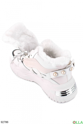 Жіночі зимові білі кросівки з еко-шкіри