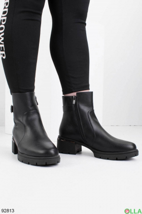 Women's black winter boots made of eco-leather with heels