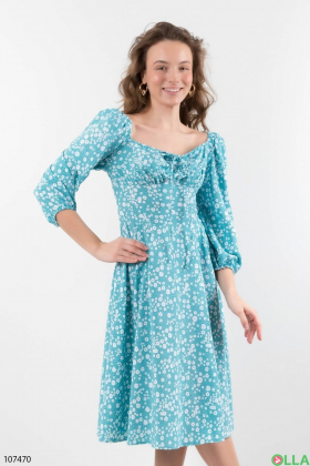 Женское бирюзовое платье в цветочный принт