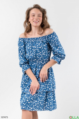 Женское синее платье в цветочный принт 