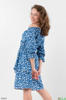 Женское синее платье в цветочный принт