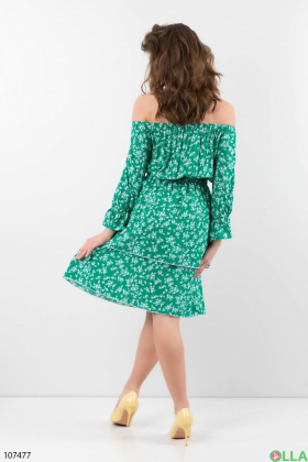 Женское зеленое платье в цветочный принт