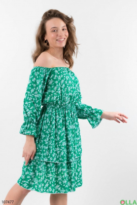 Женское зеленое платье в цветочный принт 