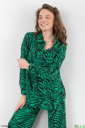 Женский черно-зеленый костюм в принт