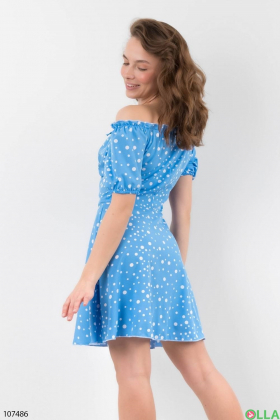 Women's blue dress with polka dot print