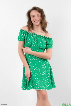 Жіноча зелена сукня з принтом у горох