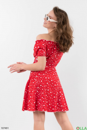 Женское красное платье с принтом в горох