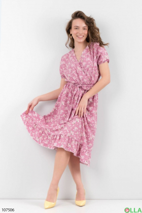Женское розовое платье в цветочный принт