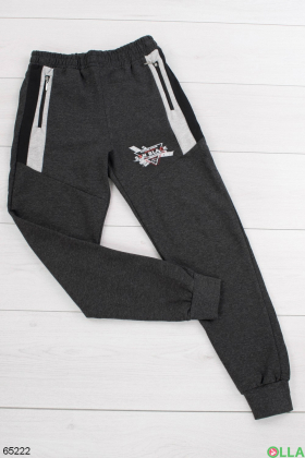 Мужские спортивные темно-серые брюки со вставками