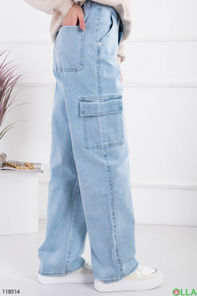 Женские голубые джинсы-карго