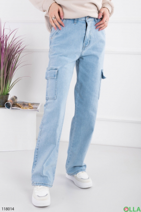 Женские голубые джинсы-карго