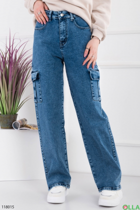 Женские синие джинсы-карго