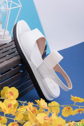 Women's white sandals with a shiny sheen