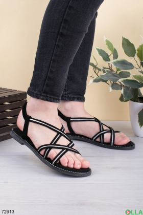 Women's black sandals with a shiny insert