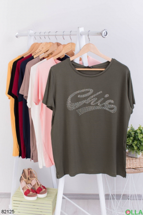 Women's T-shirt with rhinestone lettering