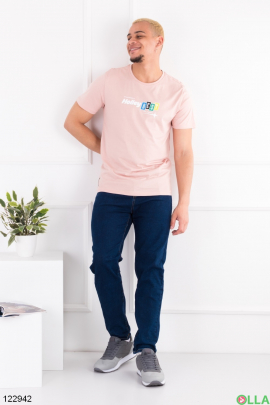 Мужская светло-розовая футболка с принтом
