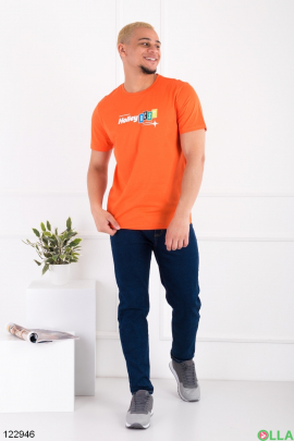 Мужская оранжевая футболка с принтом