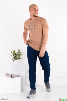Men's beige T-shirt with print