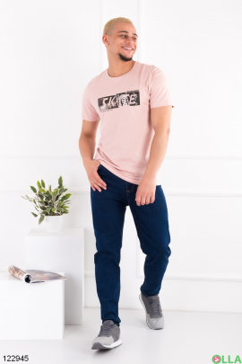 Мужская светло-розовая футболка с принтом