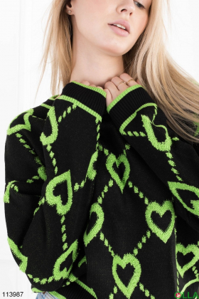 Женский черно-зеленый свитер в принт