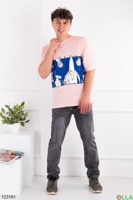 Мужская светло-розовая футболка оверсайз с рисунком