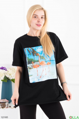 Women's black oversized T-shirt with a pattern