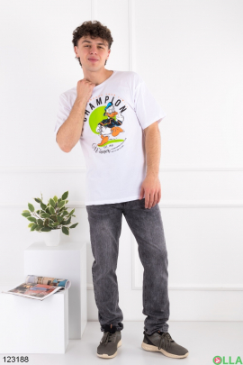 Men's white oversized T-shirt with a pattern
