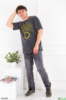 Men's dark gray oversized T-shirt with a pattern