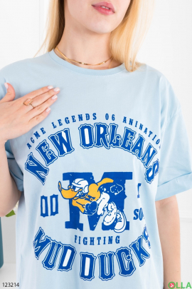 Women's blue oversized T-shirt with a pattern