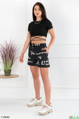 Women's black shorts with inscriptions