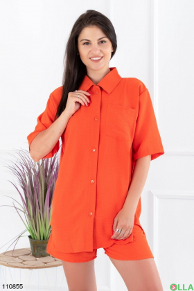 Жіночий помаранчевий комплект із сорочки та шорт