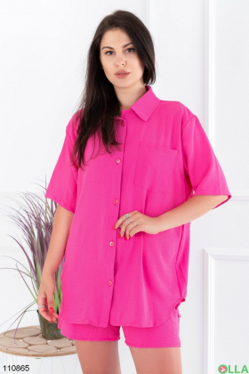 Жіночий рожевий комплект із сорочки та шорт