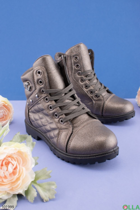 Женские темно-серые зимние  ботинки