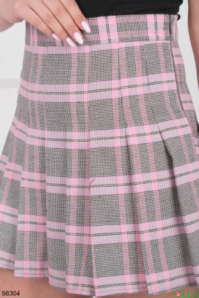 Women's gray-pink plaid skirt