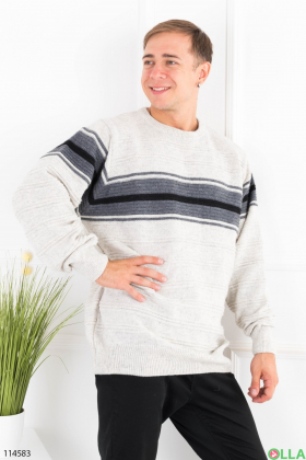 Мужской светло-серый свитер батал