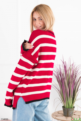 Жіночий малиновий светр у смужку
