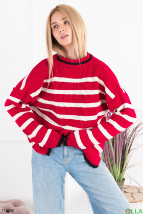 Жіночий малиновий светр у смужку