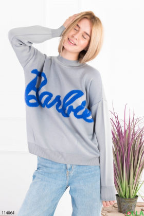 Women's gray sweater with an inscription