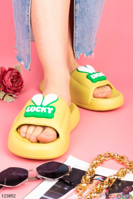 Women's light green slippers with decor