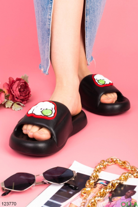 Women's black slippers with decor
