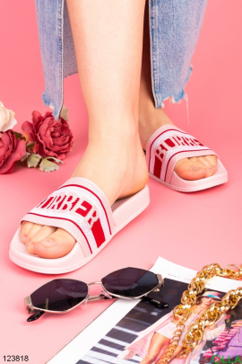 Women's light pink slippers with inscription