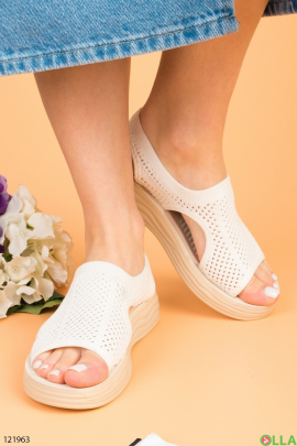 Women's white textile sandals