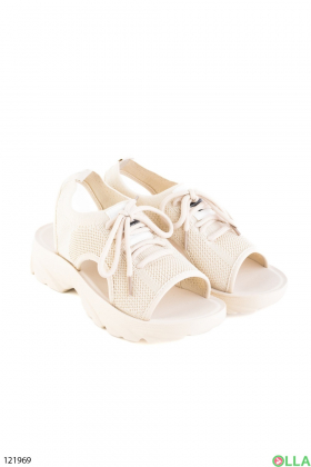 Women's light beige textile sandals