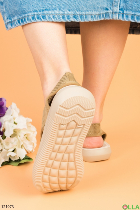 Women's beige textile sandals